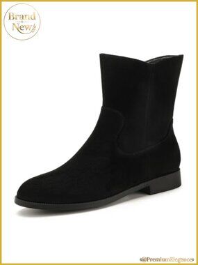 Women's Flat Ankle Boots Stacked Low Heel V-Cut Round Toe Side Zip Booties